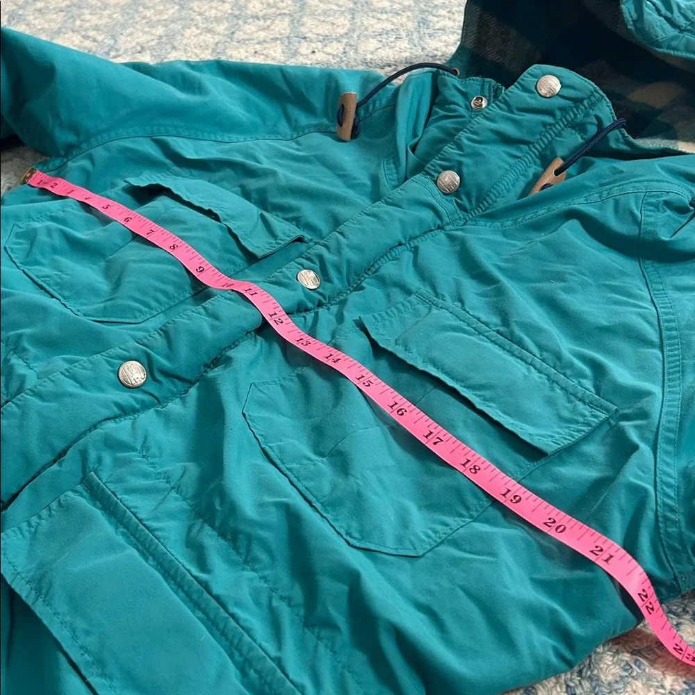 L.L. Bean vintage teal flannel lined multi pocket coat jacket medium - Picture 8 of 9